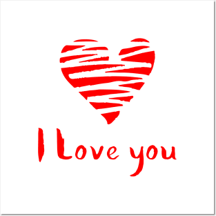 Red Heart and I Love You Calligraphy Posters and Art